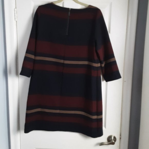 Phase Eight Sophie Black, Burgundy & Sand Striped Knitted Dress Size 10 - Picture 2 of 5